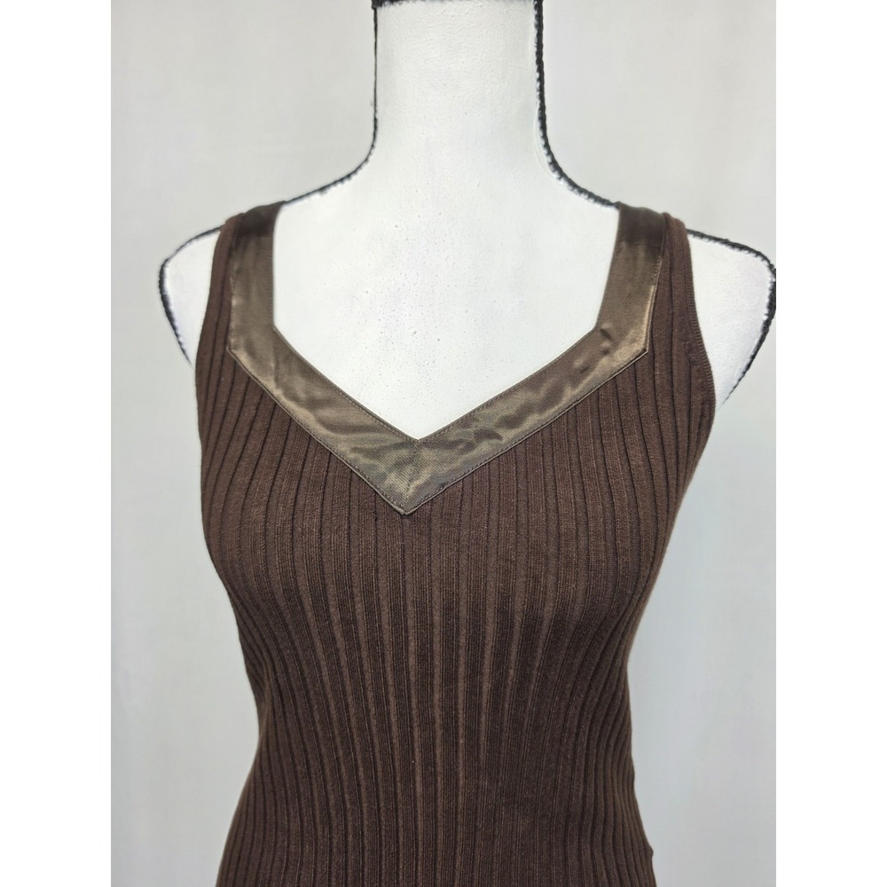 Y2K Vintage Fontana Tank Womens Small 90s Ribbed Shirt Brown Grunge Goth 3185 - Picture 2 of 12
